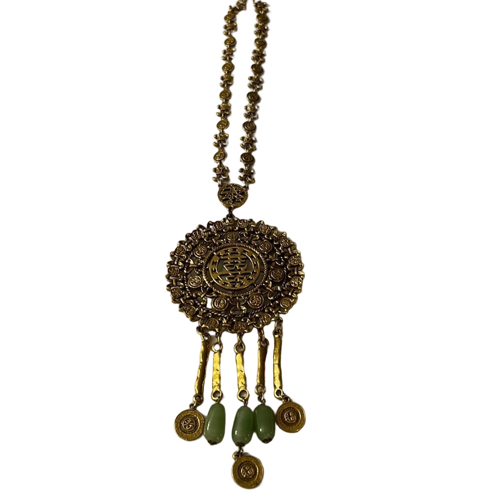 Vintage 60’s Goldette signed Asian inspired statement necklace.